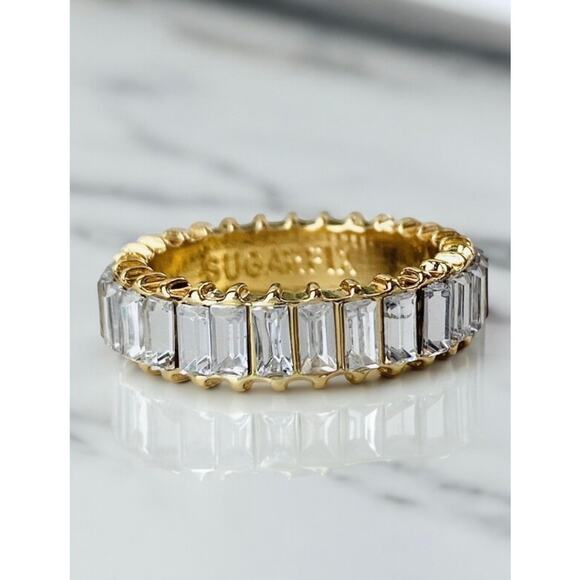 SUGARFIX By Baublebar Baguette Clear Baguette Crystal Statement Ring Size 7 - Picture 1 of 9